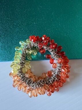 Multicolor acrylic cluster Bead Stretch Bracelet - Yellow, Peach & Red